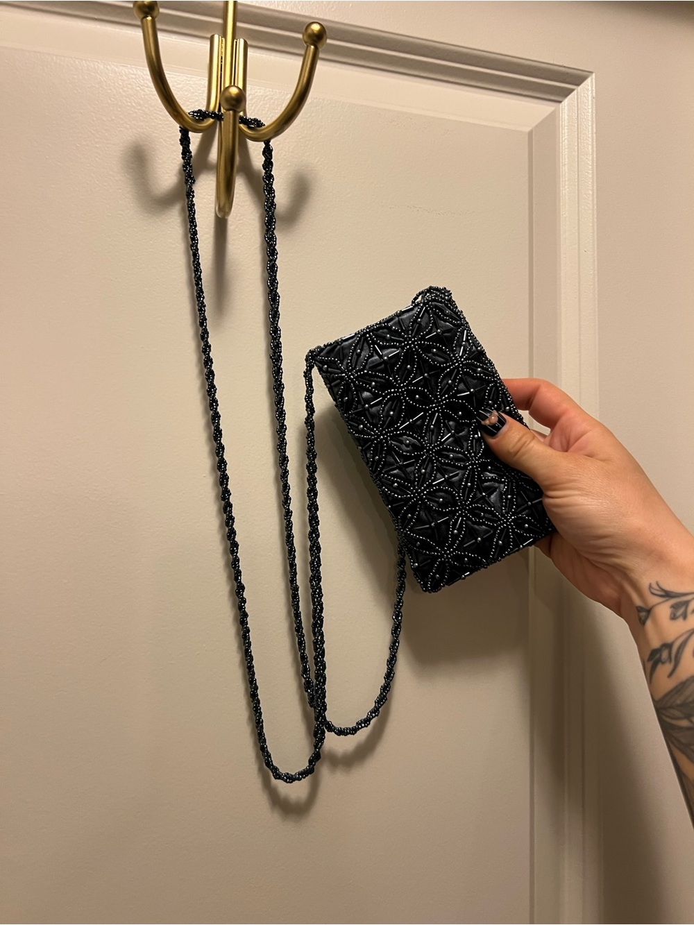 Vintage Navy Beaded Crossbody Bag- mini - Elegant beaded strap